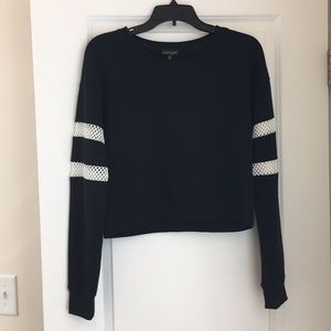 Black sweatshirt with mesh sleeve panels